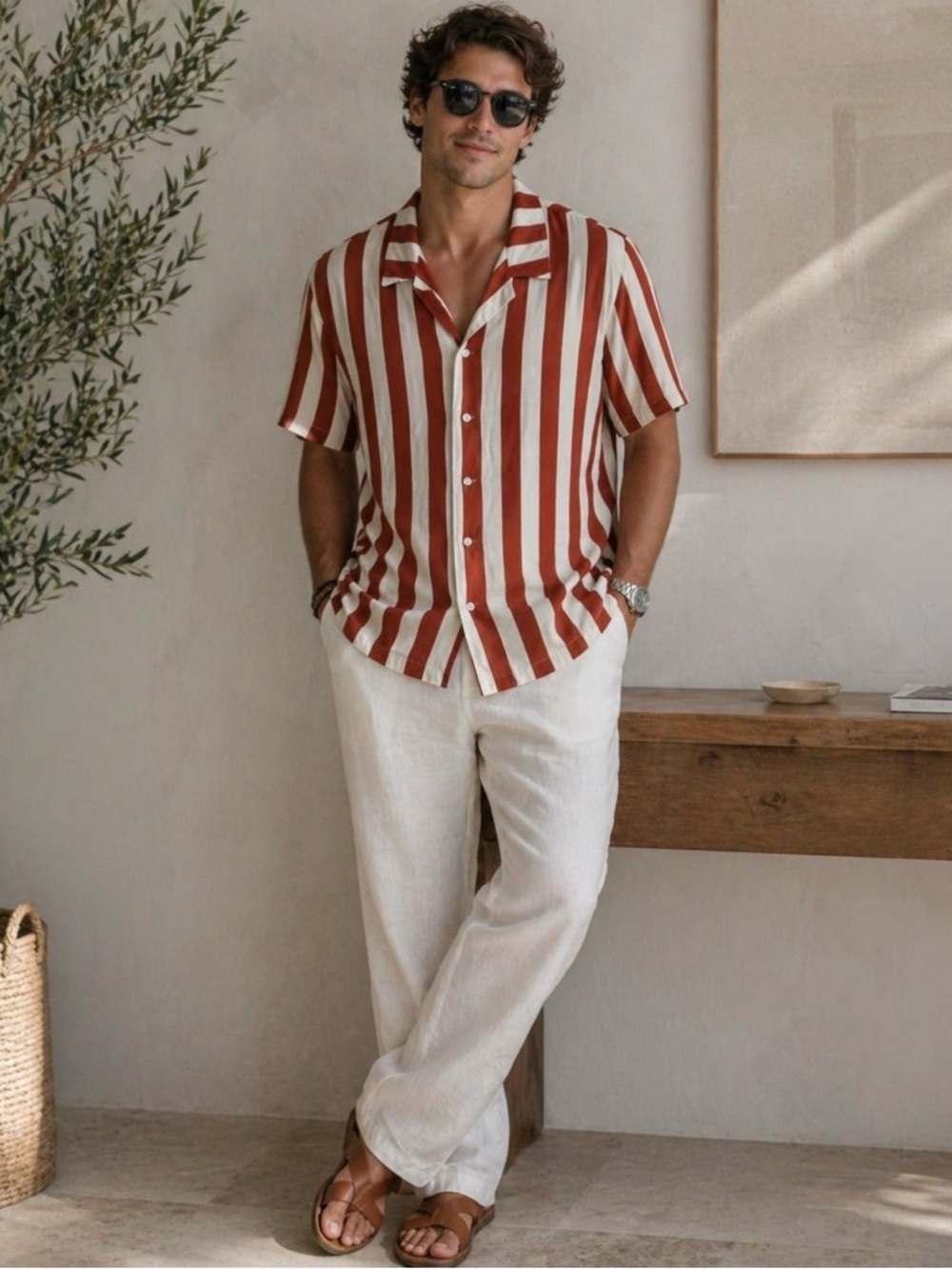 PacSun Men's Red and White Striped Button-Down Shirt